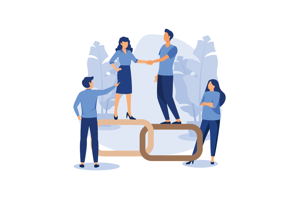 handshake concept, link as a strong union and cooperation vector flat modern design illustration